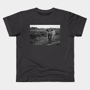 Rural Zen: Captivating Cow in Black & Gray Kids T-Shirt